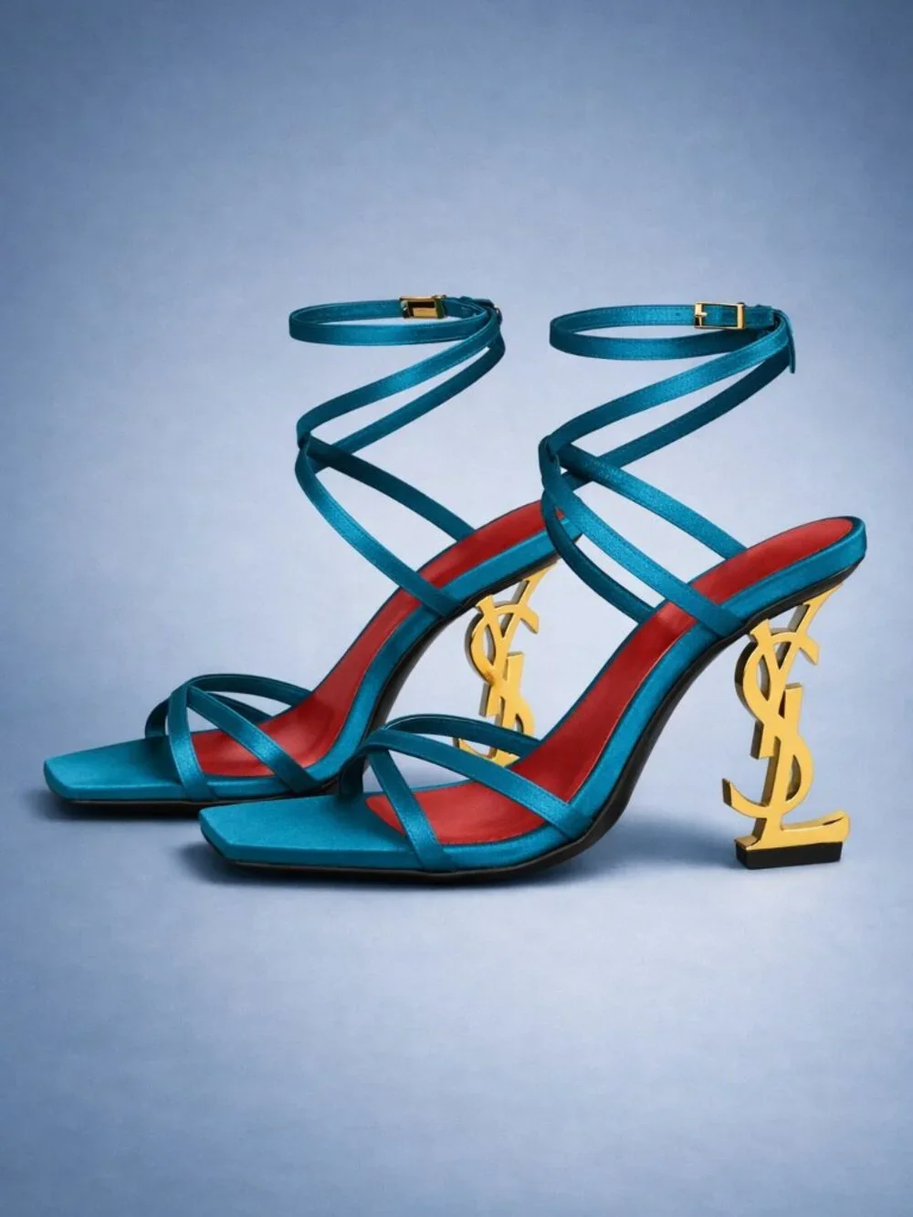 Saint Laurent Women's Blue Opyum 110 Satin Sandal - Picture 5 of 5